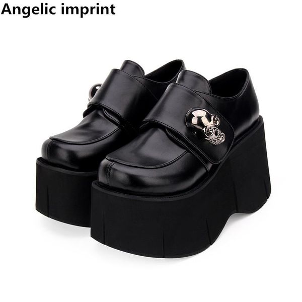 

dress shoes angelic imprint woman mori girl lolita cosplay punk lady high heels wedges pumps women princess party 10cm 47, Black
