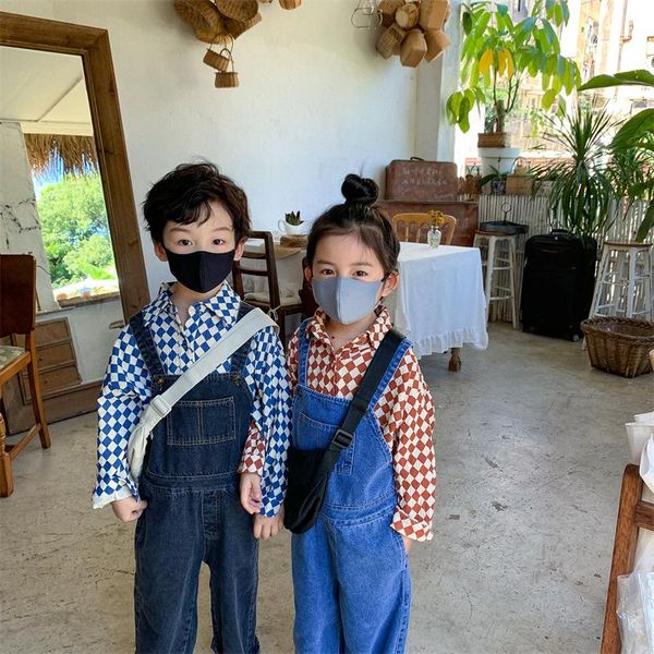 

jumpsuits boys' and girls' korean loose denim suspenders, Blue