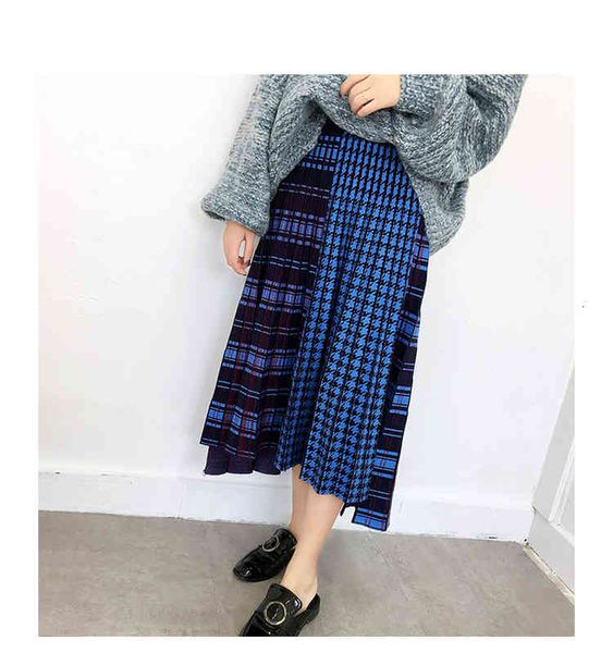 

skirt miyake fashion fold pleated knitted irregular high waist skirt, Black