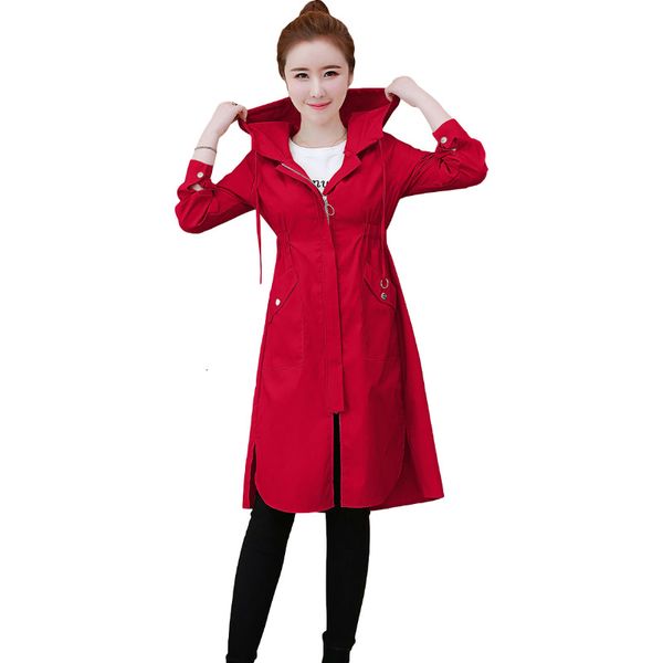 

casual dresses spring autumn hooded trench coat woman fashion zipper slim thin outerwear female mid-length windbreaker plus size 3, Black;gray