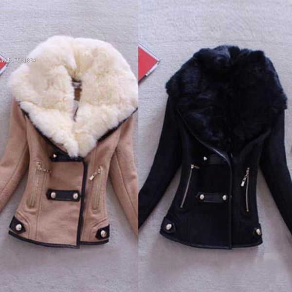 

women's jackets 1pc winter women coat thicken warm turn down collar jacket fashion double-breasted wool blend outwear, Black;brown