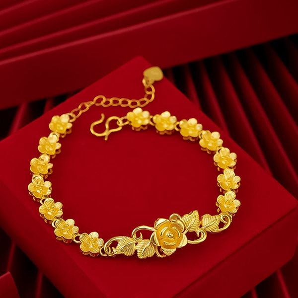 

charm flower bracelet chain women jewelry 18k yellow gold filled classic fashion accessories gift, Black