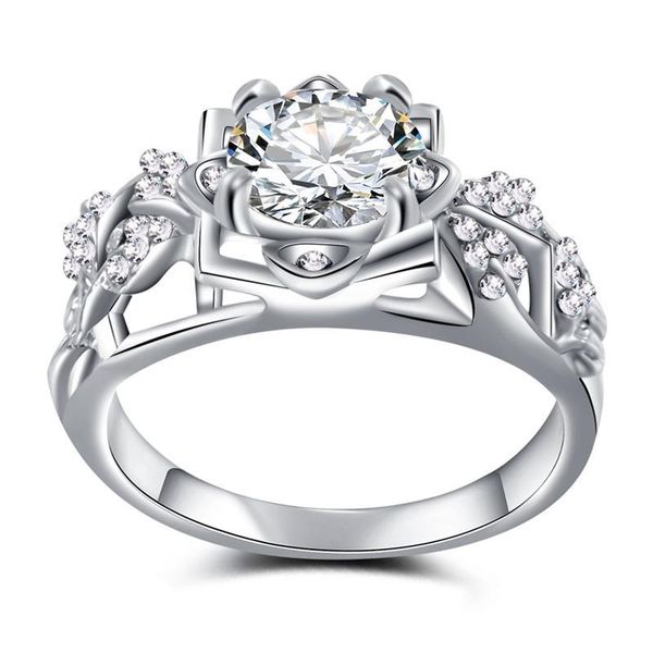 

wedding rings fashion jewelry rings, white zircon flower ring, a ring, Slivery;golden