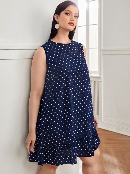 

plus polka dot smock dress a1yy#, Black