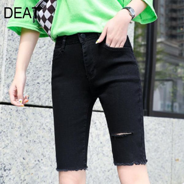 

[deat] black skinny denim knee length shorts solid color high waist pants asian streetwear women y2k clothes 2021 summer gx404 women's, Blue