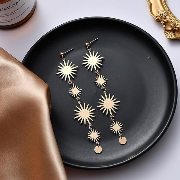

dangle & chandelier fashion retro high-end sun flower earrings exaggerated temperament long fringed cold wind women, Silver