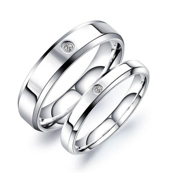 

fashion classic silver color stainless steel couple rings cubic zirconia promise ring for lovers valentine's day wedding gift, Slivery;golden