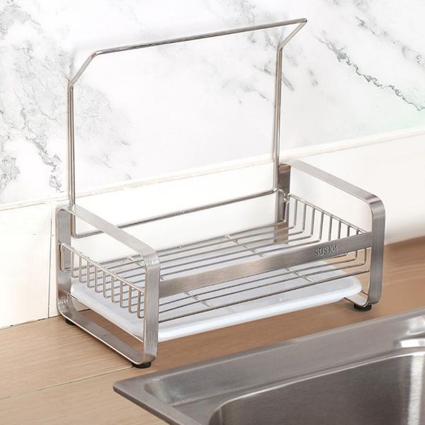 

kitchen drain racks storage basket stainless steel towel holders sponge soap organizer rack bathroom no drilling shelves & organization