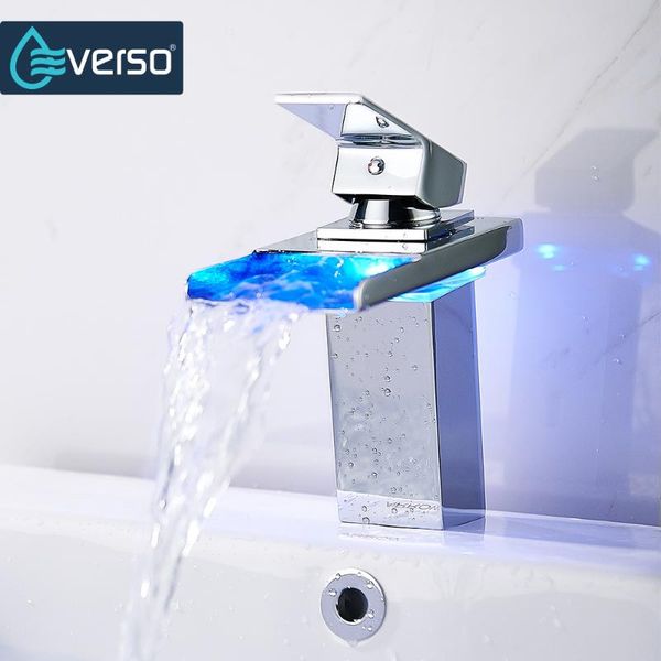 

bathroom sink faucets everso temperature sensor led faucet wide flowing water basin chrome single handle