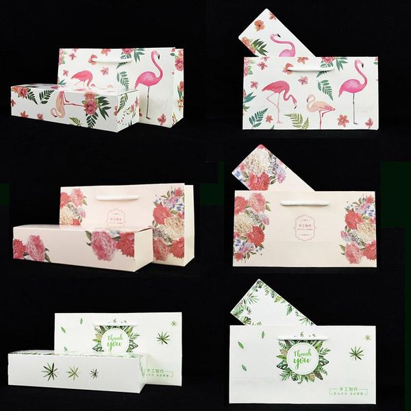 

5pcs flamingo pattern gift box candy baking biscuit packing paper wedding decoration foldable packaging wrap