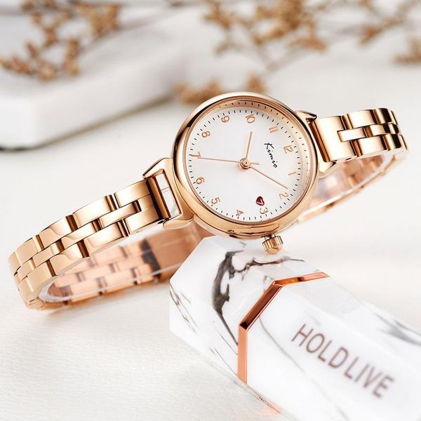 

wristwatches watch female student korean version of simple red heart-shaped calendar window solid steel band bracelet, Slivery;brown