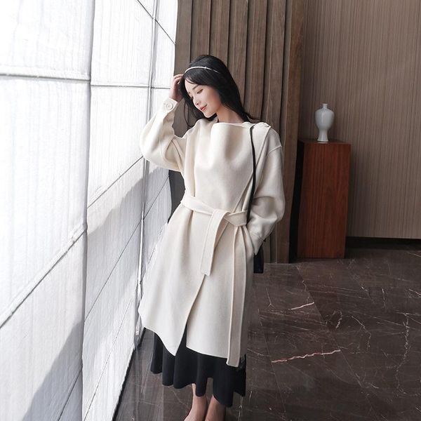 

women's wool & blends 21 autumn and winter clothing designer handmade double-sided cashmere coat woolen, Black