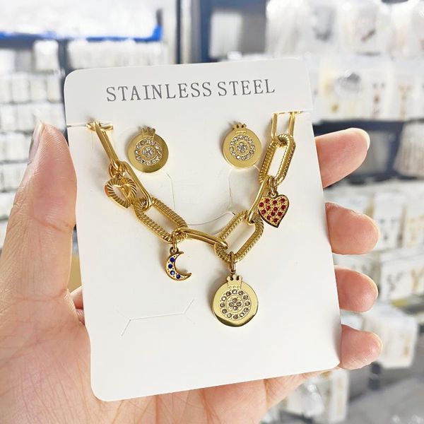 

earrings & necklace luxury stainless steel family heart pendant necklaces for women with chain fashion jewelry wholesale, Silver