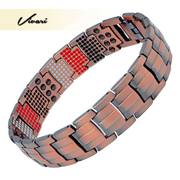 

vivari double row men's healing magnetic male bracelet 4 in 1 health elements 100% pure copper germanium benefit for arthritis 210609, Golden;silver