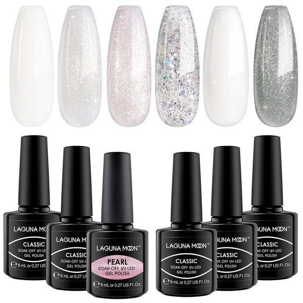 

nail gel lagunamoon 6pcs polish gift set all-white wedding nails manicure long-lasting glitter varnish 8ml, Red;pink