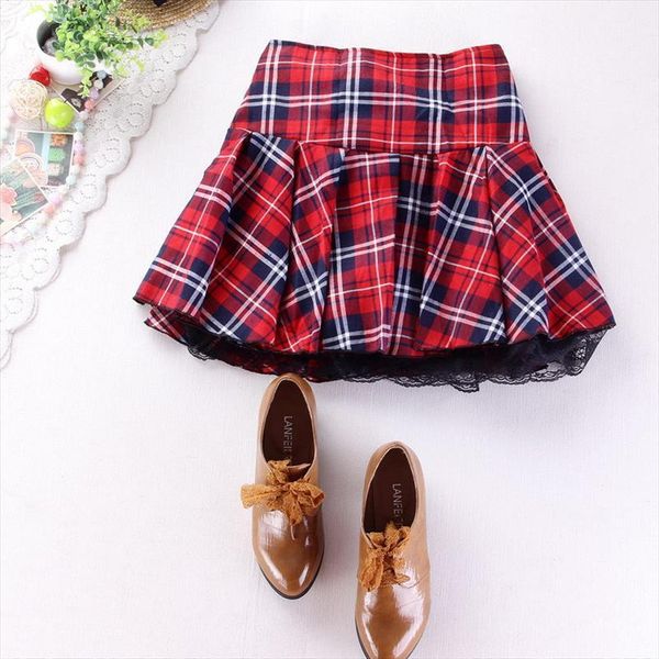 

s 3xl school womens skirt uniform fashion plaid mini pleated lace hem with lining student japanese preppy bottoms, Black