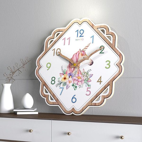 

inch creative wall clock living room silent quartz wood grain watch clocks