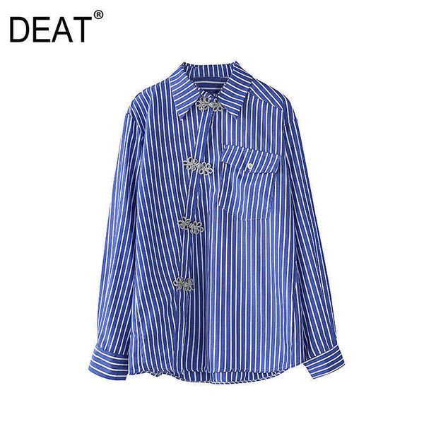 

[deat] spring shirt turn-down collar long sleeve stripe single-breasted irregular loose fashion 13c416 210527, White