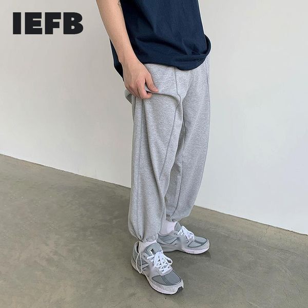 

iefb spring korean knitted grey sports pants men's trend wide leg drawstring leggings loose grey pants trousers 9y6582 210524, Black