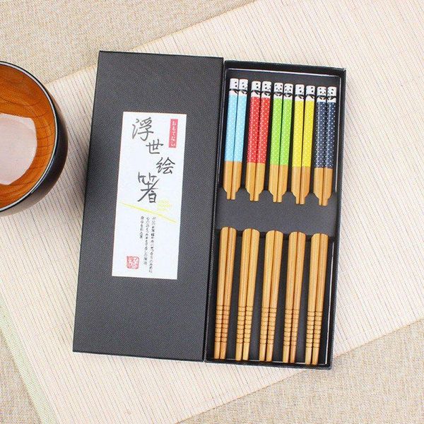 

chopsticks wooden 5 pairs japanese style reusable classic gift set