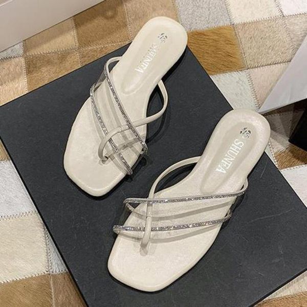 

slippers beach flat women solid lady flip-flops summer outdoor footwear girl sandals casual flats rhinestone slides, Black