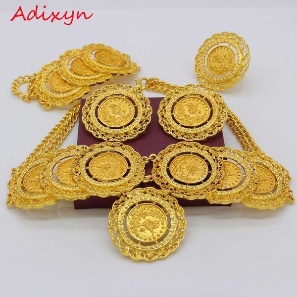 Adixyn NEW Big Coin Necklace/Earrings/Ring/Bangle Jewelry sets Gold Color Coins Arab Turkey African Party Gifts N1183 H1022
