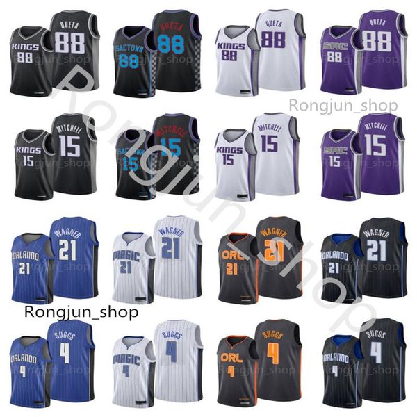 

2021 draft picks print basketball jerseys 4 jalen suggs 21 franz wagner 15 davion mitchell neemias 88 queta white blue purple black quality, Black;red