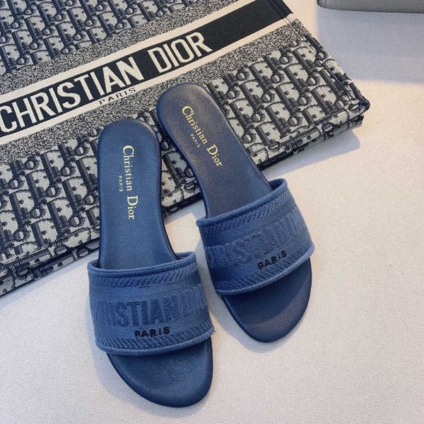 

women's home d leather shoes embroidered letter slippers women's thick heel one line slippers women's net infrared wear cool, Black