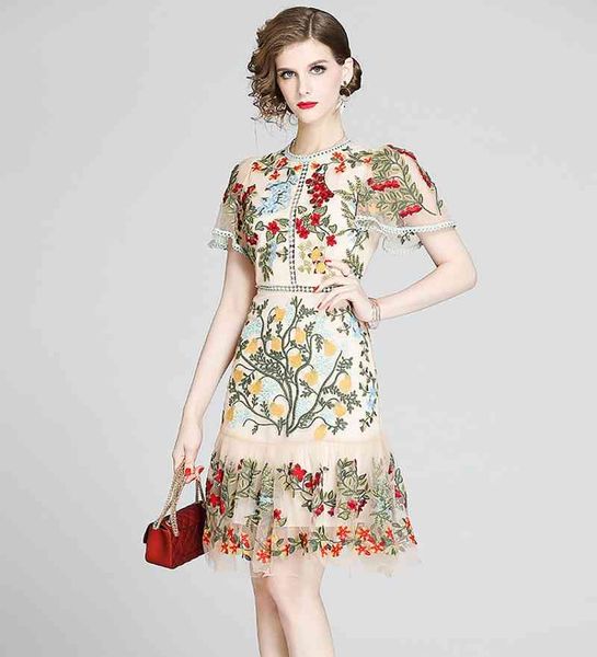 

casual dresses gorgeous flower embroidery hollow out slim ruffles women elegant butterfly sleeve o-neck party summer mesh vestidos zv4e, Black;gray