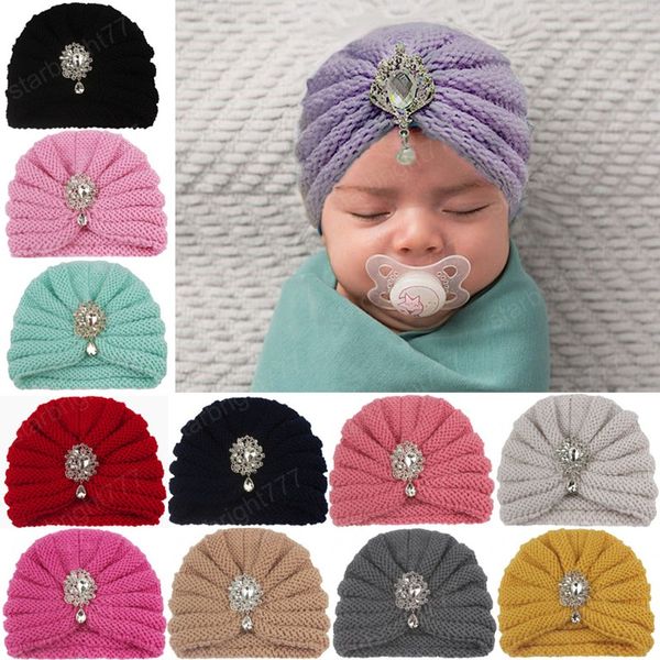 12 Цветов 16 * 12,5 см Ребёнок Baby Blinding Rhinestone Hats Handmade Вязаные полосатые шапочки шапочки для малышей аксессуары для волос Фото реквизиты