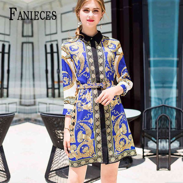 

autumn fashion women brand designer pattern a-line dresses vintage sashes print party midi dress vestidos drop 210520, Black;gray