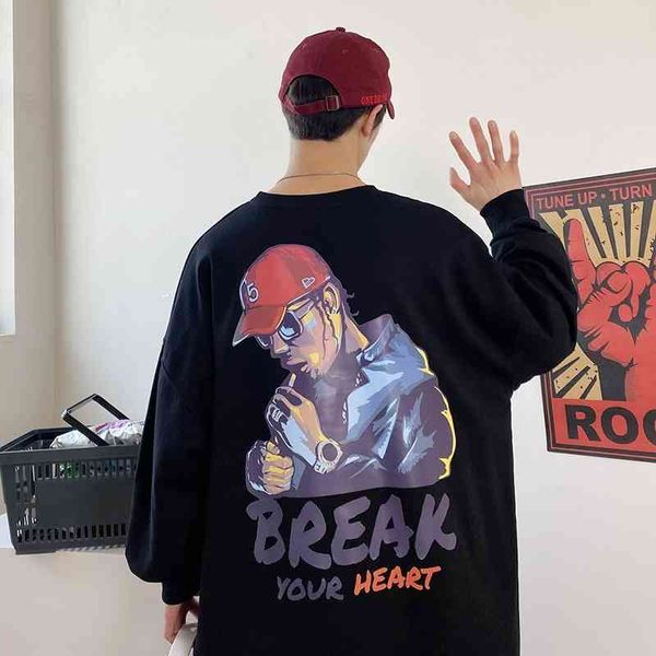 

hiphop fried street sweater autumn 2021 men wear hoodie national trendy hip hop high street casual top, Black