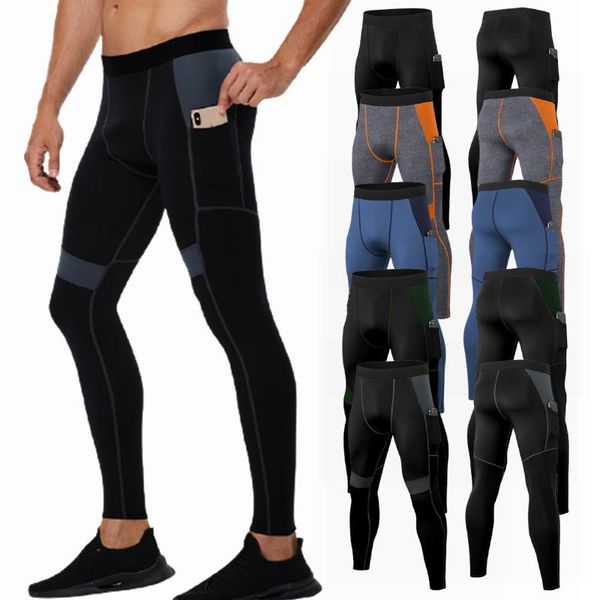 

yoga outfit compression pants men running tights with pocket basketball gym fitness legging workout elastic waist trousers training wear