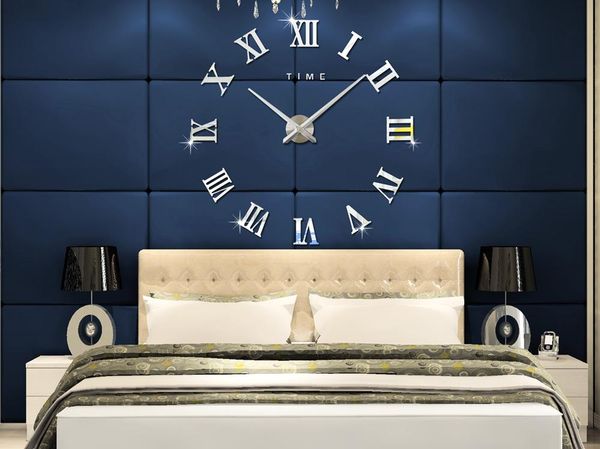 

wall clocks diy 3d clock sticker metal watches roman numeral home decor