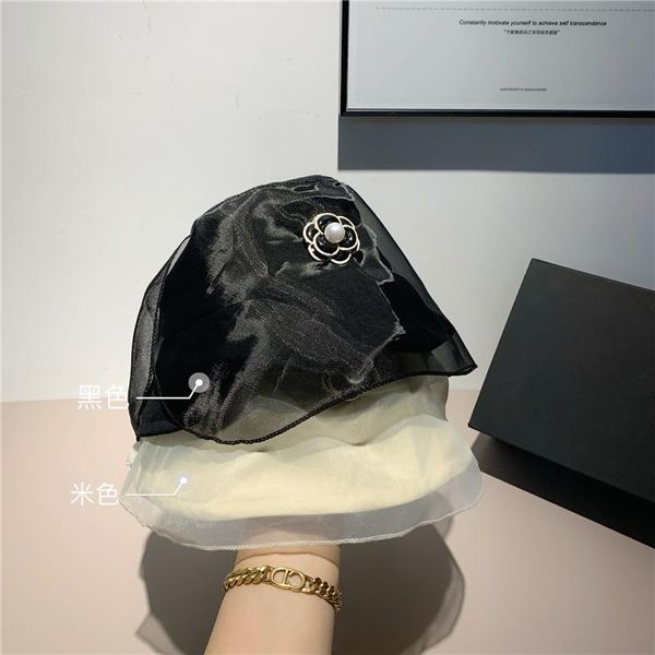 

wide brim hats 202106-2508771 spring lightweight breathable gorgeous flower pin lady bucket cap women leisure hat, Blue;gray