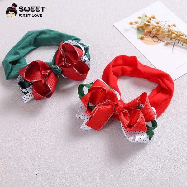 

girls hair accessories baby headbands childrens elastic dots bow holiday christmas head bands accessory cute b7537, Slivery;white