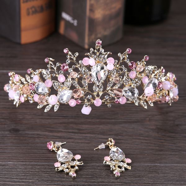 Copricapo Corona da sposa Regina Cristalli con strass Corone nuziali Pietra di cristallo Fascia dorata Fascia per capelli Festa modellatura Diademi per feste