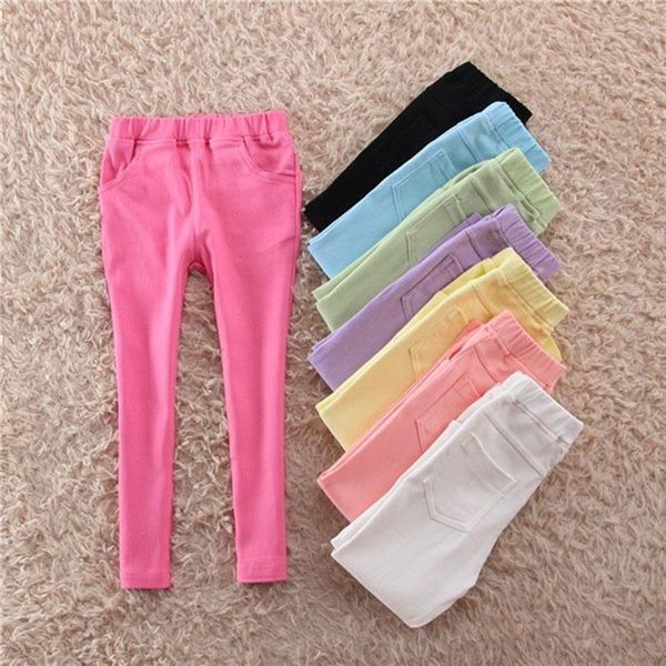 

trousers girls leggings spring and fall girl pants candy-colored baby kids solid color casual 2-7 year old, Blue