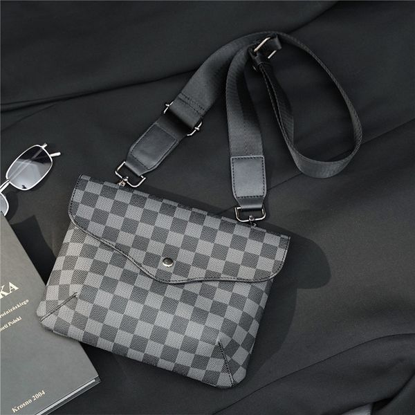 

bag handbag 2021 simple flip messenger men's shoulder tide brand lattice leisure hand, Black;red