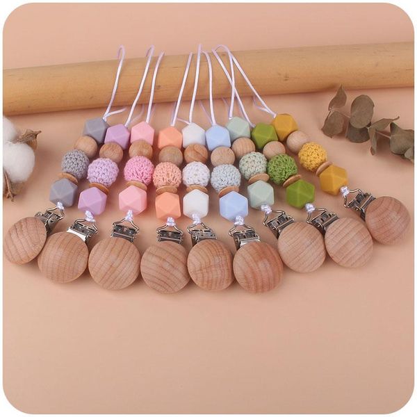 

pacifiers# natural wood beads crochet born baby pacifier nipple clips chain short easy to hang