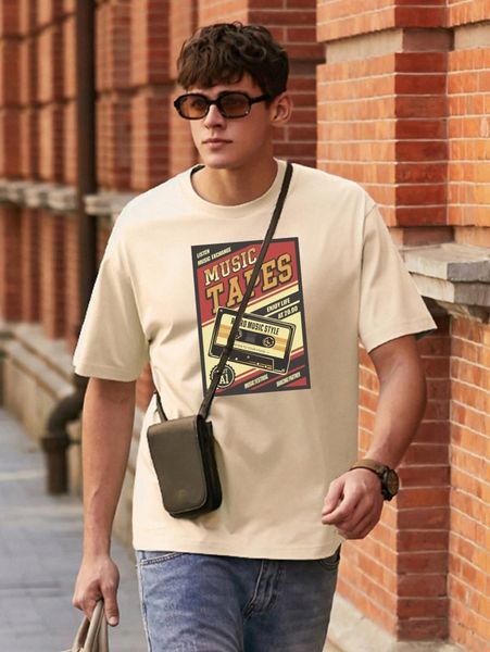 

men graphic print round neck t-shirt s1sz#, White;black