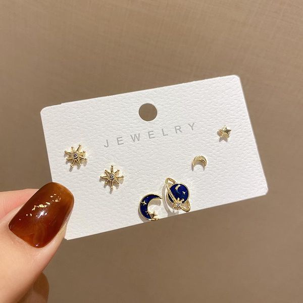 

stud vsnow 2021 elegant cute blue star moon earring for women asymmetric gold metallic rhinestones jewellery gift, Golden;silver