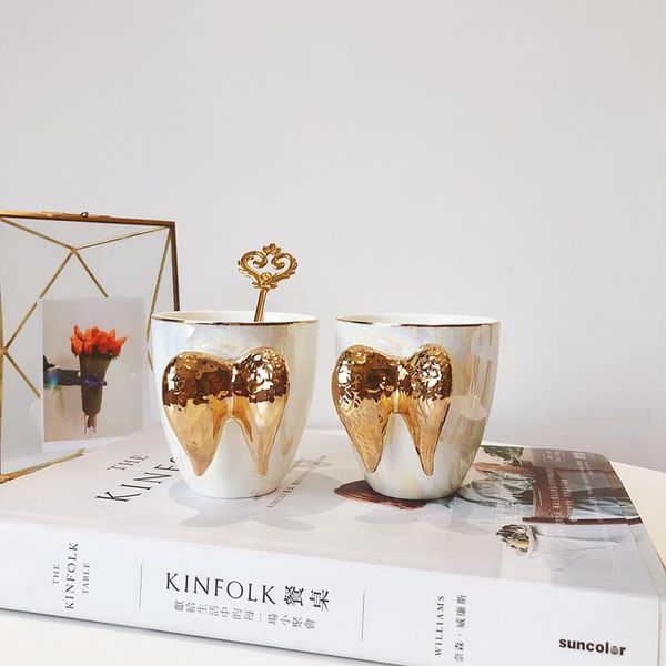 

mugs light luxury depict gold angel wings ceramic cup pearl glaze creative coffee milk tea red gift cups cute