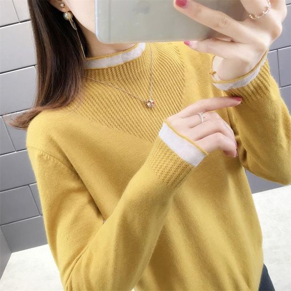 

women's sweaters 572746 (no.1, row 4, west room upstairs) half high collar color organza knitting slim sweater 2021ff, White;black