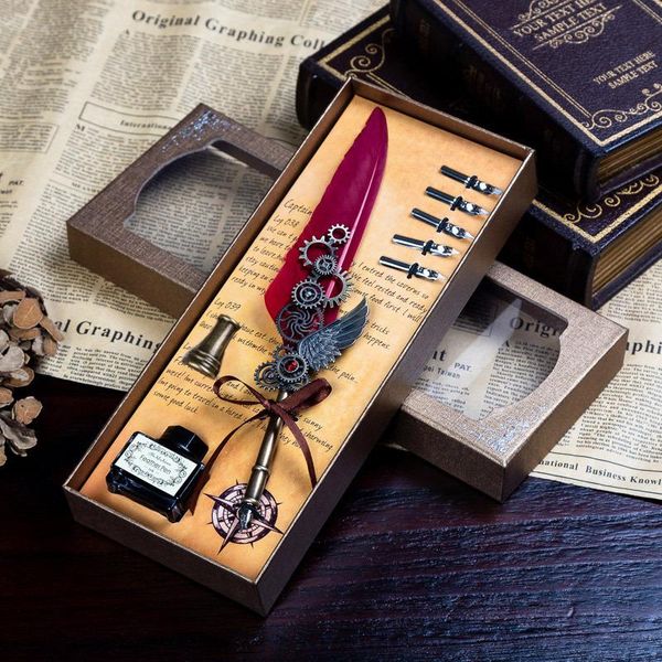 

fountain pens retro vintage calligraphy feather dip pen writing ink set stationery quill creative