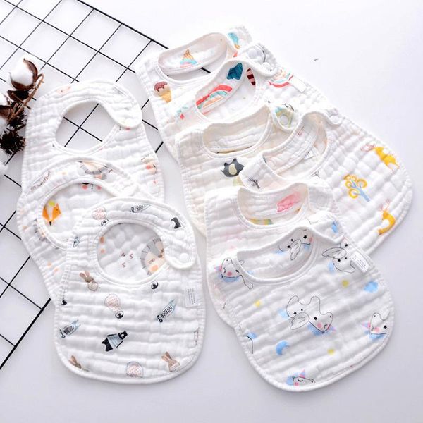 

2pcs/lot baby bibs 360 degree rotation 8 layers gauze muslin kids bandana burp cloth born infant saliva towel stuff hair accessories, Slivery;white