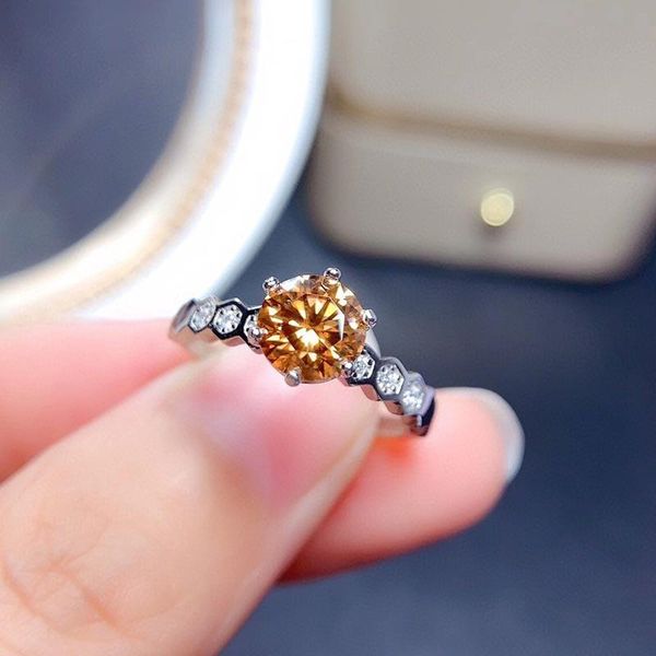 

meibapj 1 yellow moissanite diamond simple rings for women 925 sterling silver fine wedding jewelry cluster, Golden;silver