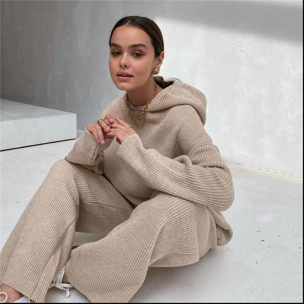 

autumn two piece set tracksuit women tracksuits clothing sets hooded pullover wide leg pants knitted sweat suit lounge wear, Gray