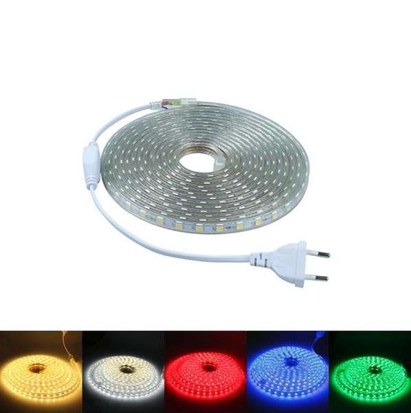 

9m waterproof 220v smd led strip 60leds/m flexible light with power plug warm white/white/red/green/blue strips