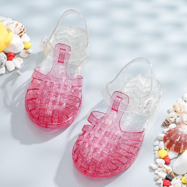 

children's pvc soft baby boy beach girls kids summer crystal gladiator sandals casual shoes flat heel new jelly c0308, Black;red